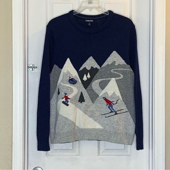 Lands End Skiing Sweater Winter Scene Men’s Size Large - Picture 1 of 9